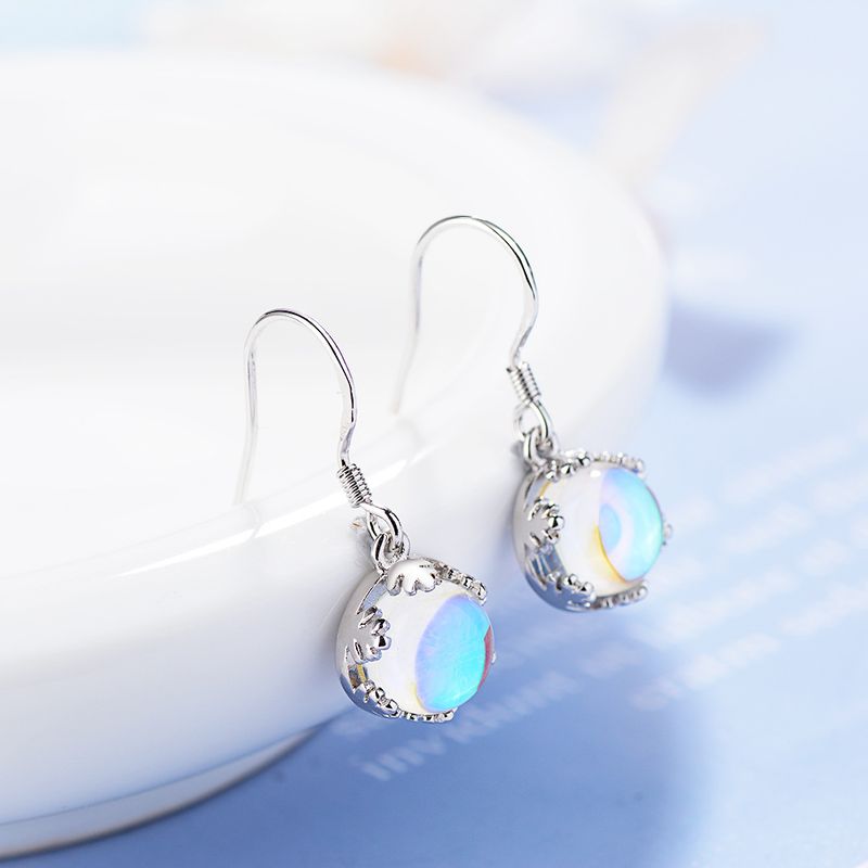 Orecchini corti con ganci per le orecchie sfumati in stile coreano con pietra di luna artificiale per le donne_voghion.com
