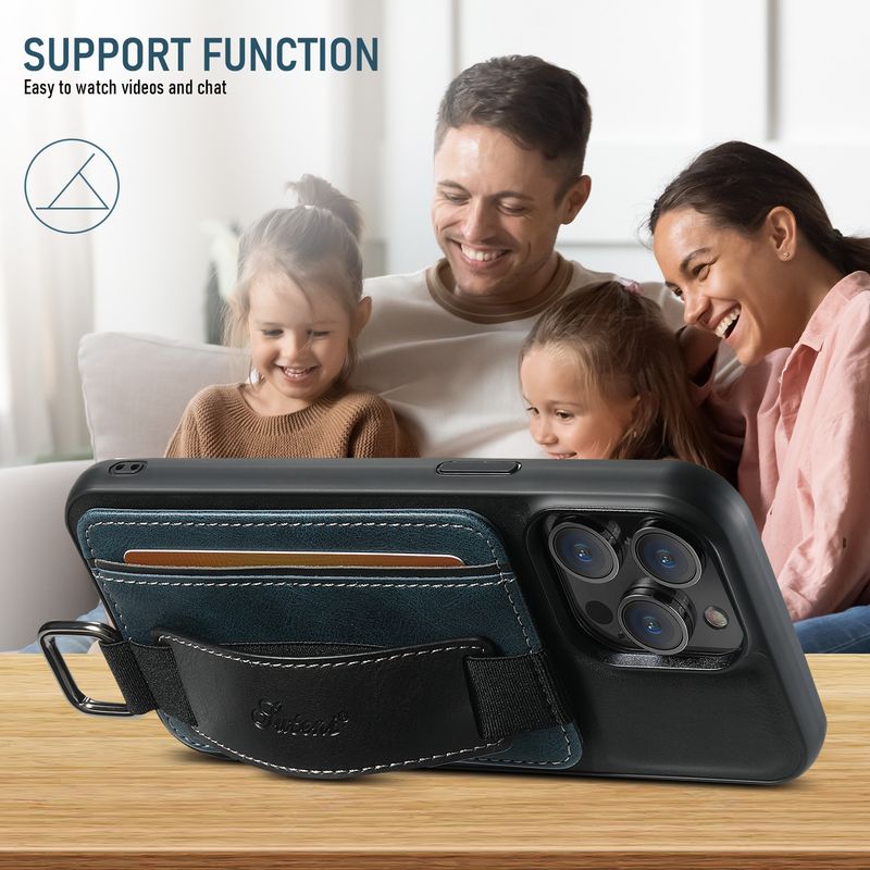 Phone Case with Back Card Holder, Wrist Strap Stand and Metal Ring Buckle, For 12, 13, 14, 15, 13 Pro Max, 14 Pro Max, 15 Pro Max_voghion.com