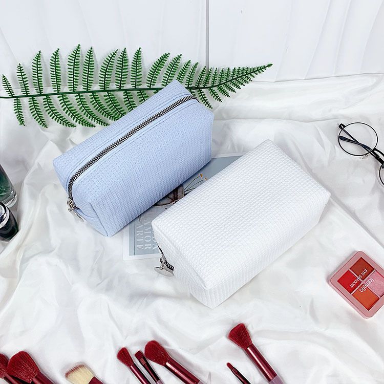 Makeup Tools & Accessories Waffle Cosmetic Bag Large Capacity Portable Travel Storage Bag Solid Color Small Square Bag Ladies Toiletry Bag_voghion.com