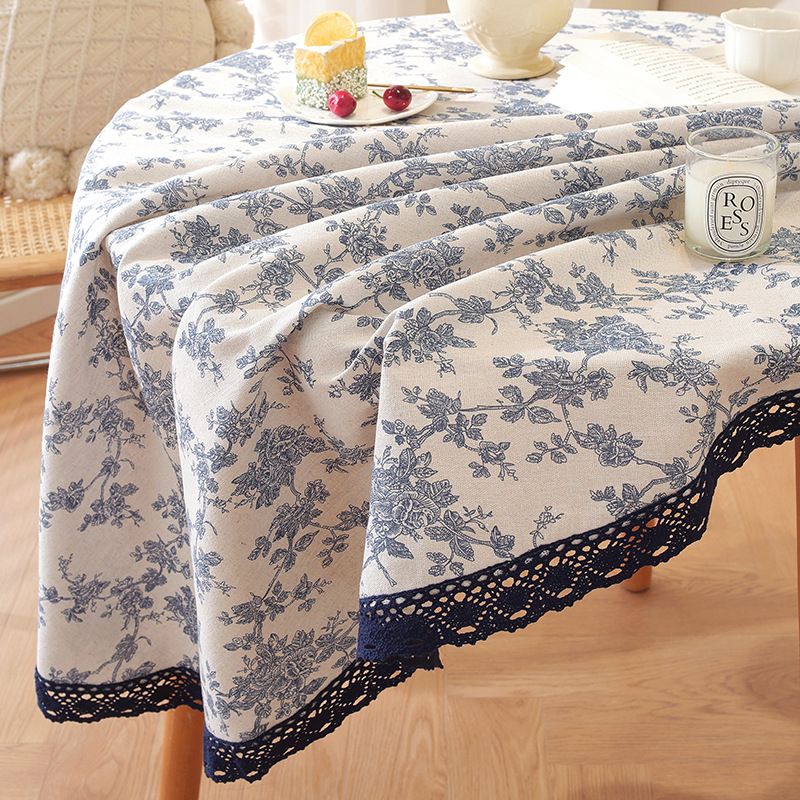 Vendita calda di cotone e lino con stampa di rose blu, tessuto rotondo, piccolo tavolo rotondo INS Wind_voghion.com