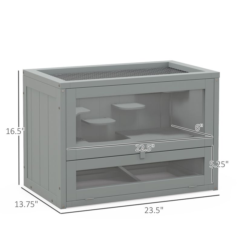 PawHut 2-Level Hamster Cage Mice and Rat House, Small Animal Habitat for Guinea Pigs, Chinchillas with Openable Top, Front Door, Shelf and Ladder, Gra_voghion.com