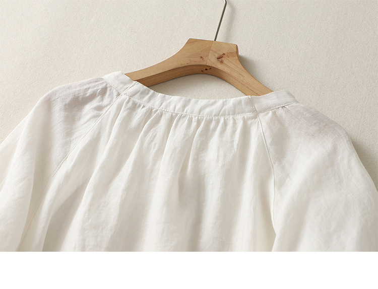 Camicia da donna in cotone e lino, semplice e ampia, a maniche corte_voghion.com