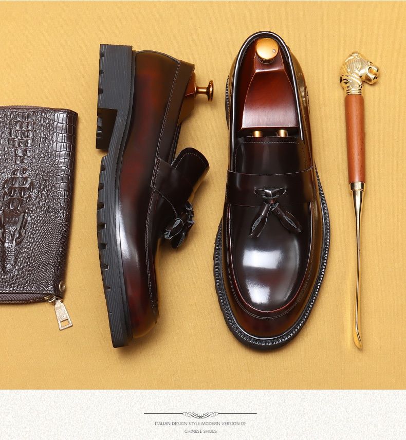 Glide VIP Exclusive Tassel Loafers For Men Genuine Leather Thick Sole British Style Casual Shoes Cowhide Lining Business_voghion.com