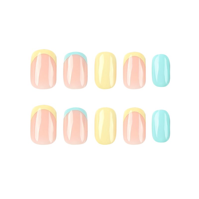 Wearing French style with blue yellow contrasting colors e, finished products, and wearable patches for nail_voghion.com