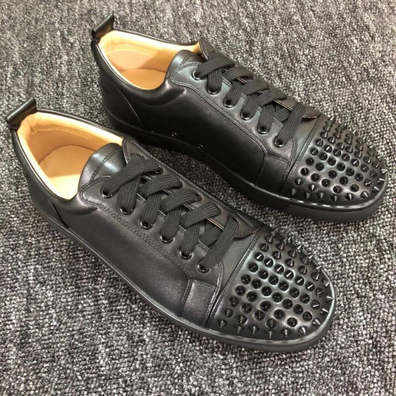 Original Label, Original Box, Red Soled Low Cut Leather Rivets, Rhinestones, Trendy Men's Non Slip, Wear-resistant, Lace_voghion.com