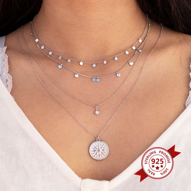 Collana in argento puro S, paillettes rotonde in rame da donna, minimalista e cool, famosa su Internet, stesso stile, temperamento Ins,_voghion.com