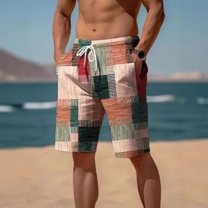 Unbeatable Quality Unbeatable Quality 2024 New Summer Breathable Hawaiian Beach Pants 3D Printed Checkered Pattern Men's Shorts None_voghion.com