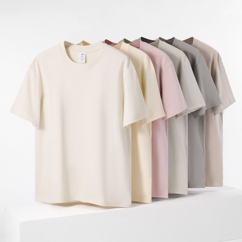 2025d Drei Seewale|230g Kurzarm Xinjiang Gekämmte Baumwolle Herren Einfarbig Weiß Trendy Lose Blank T-Shirt_voghion.com