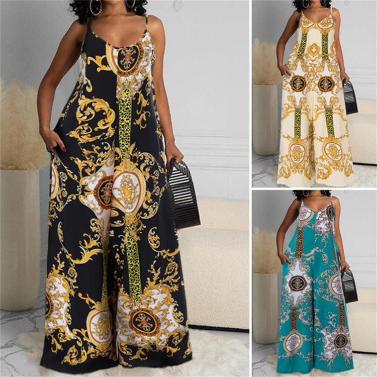 Women's clothing independent station casual printed backless sexy jumpsuit_voghion.com