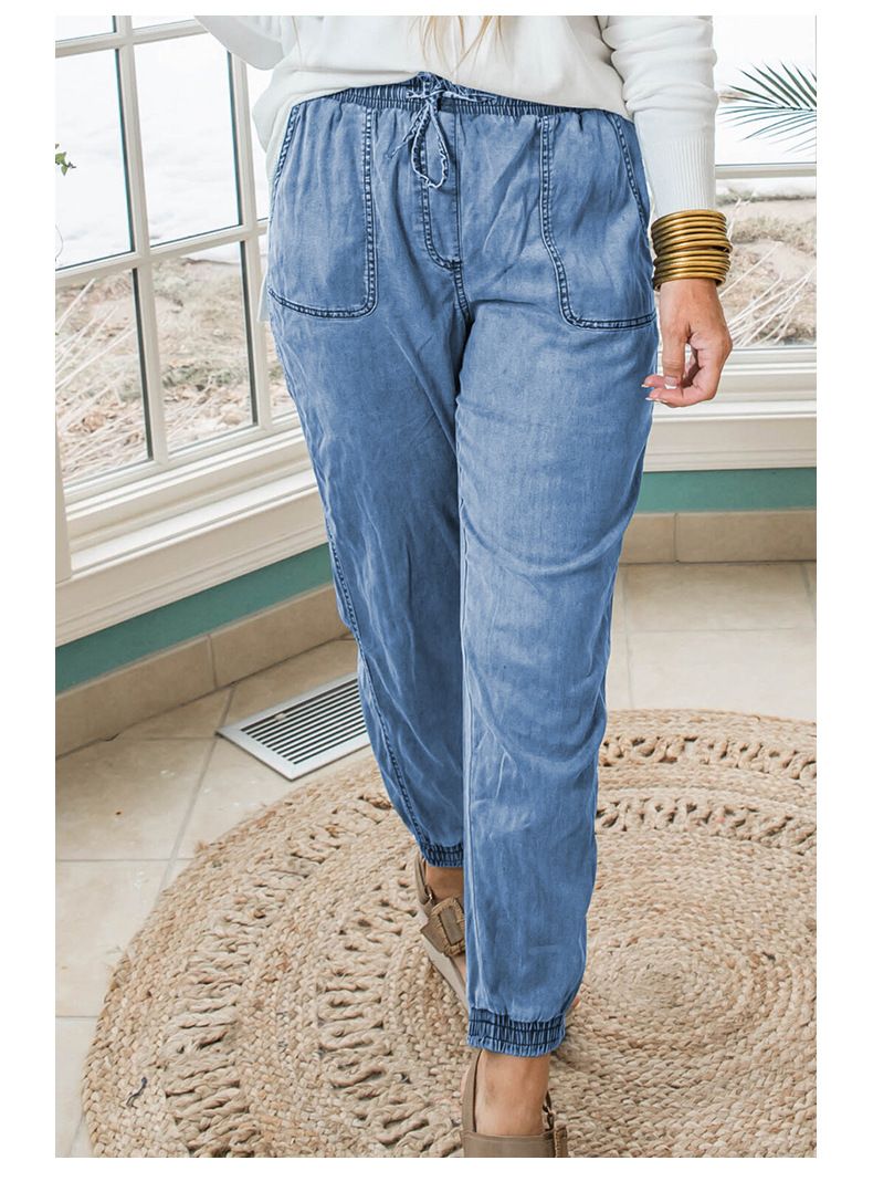 Shiying herfst losse en dikke mm jeans dames casual veter nieuwe elastische denim stijl broek_voghion.com