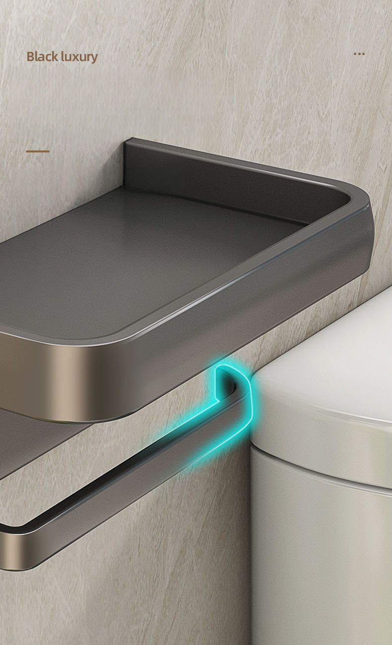 No-Drill Thickened Towel Holder Bathroom Washroom Storage Rack Space Aluminum Household Toilet Paper Box_voghion.com