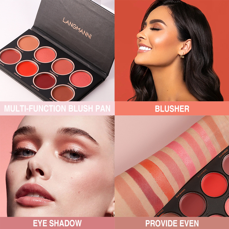 Palette di blush a 8 colori, tavolozza di blush 4 in polvere + 4 in crema, tavolozza di blush per contorni e illuminanti, polvere di blush di lusso leggera opaca brillante brillante_voghion.com