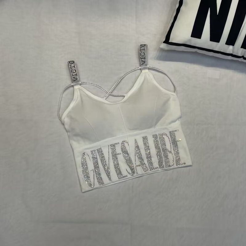 Abbigliamento da donna Nuovo di media lunghezza a forma di U dello stesso stile bellissima tracolla con lettera posteriore avvolgente sul petto tazza in lattice più canotta femminile lavorata a maglia grassa_voghion.com