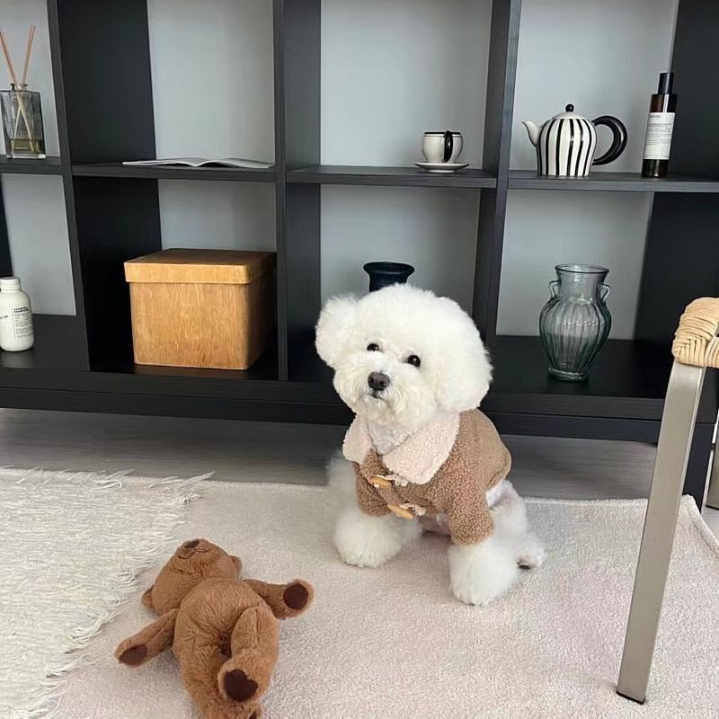 Koreaanse stijl herfst warme hondenkleding lamswol katoenen jas teddy keeshond kleine honden katten winteroutfit_voghion.com