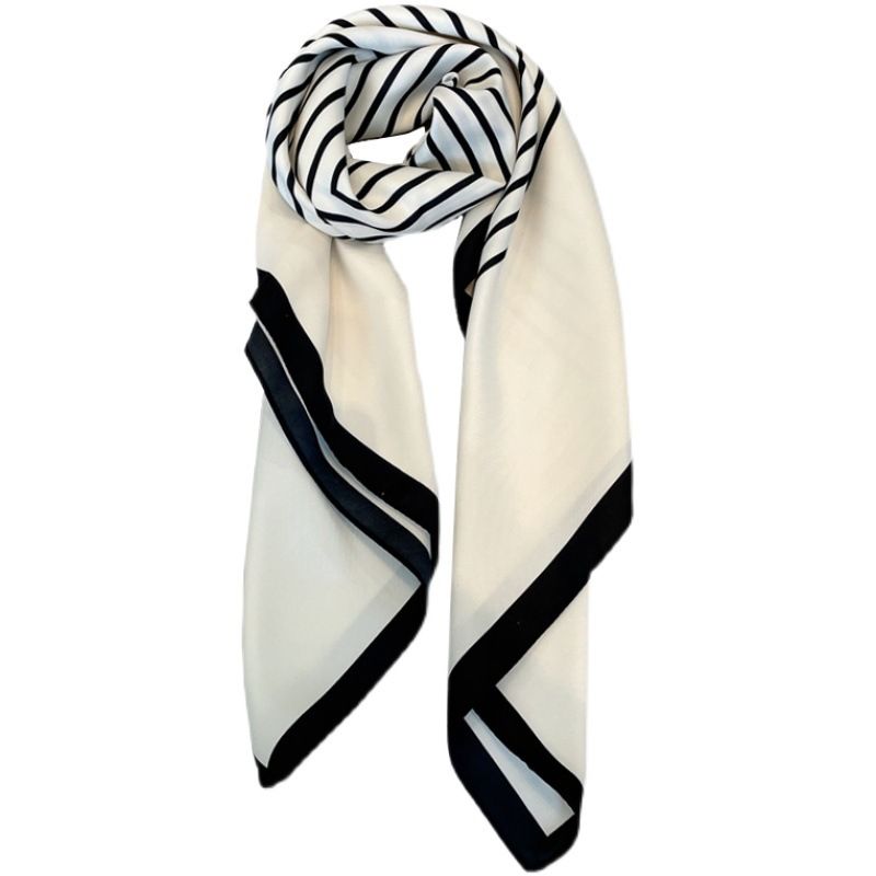 Elegant Striped For Women Korean Version Versatile Shawl Spring And Autumn 90 Silk Outerwear Scarf_voghion.com