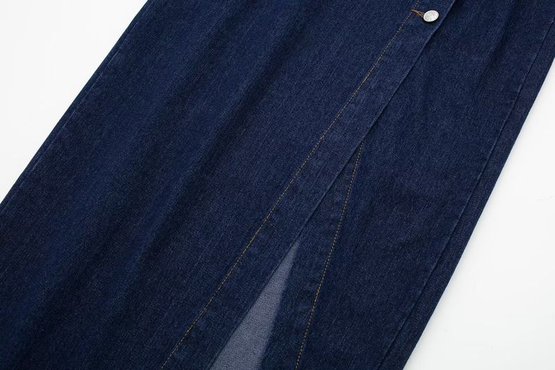 Women's solid color short denim jacket + two-color high waist slit skirt suit_voghion.com