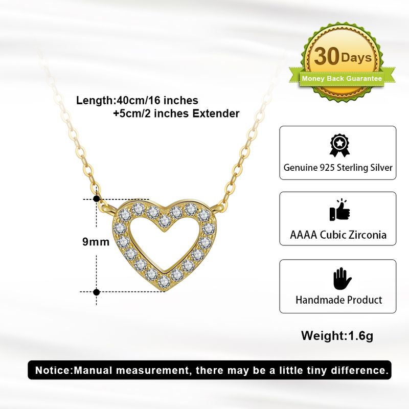 Sterling sølv belagt Zircon Polering Plating Inlay Heart Shape anheng halskjede_voghion.com