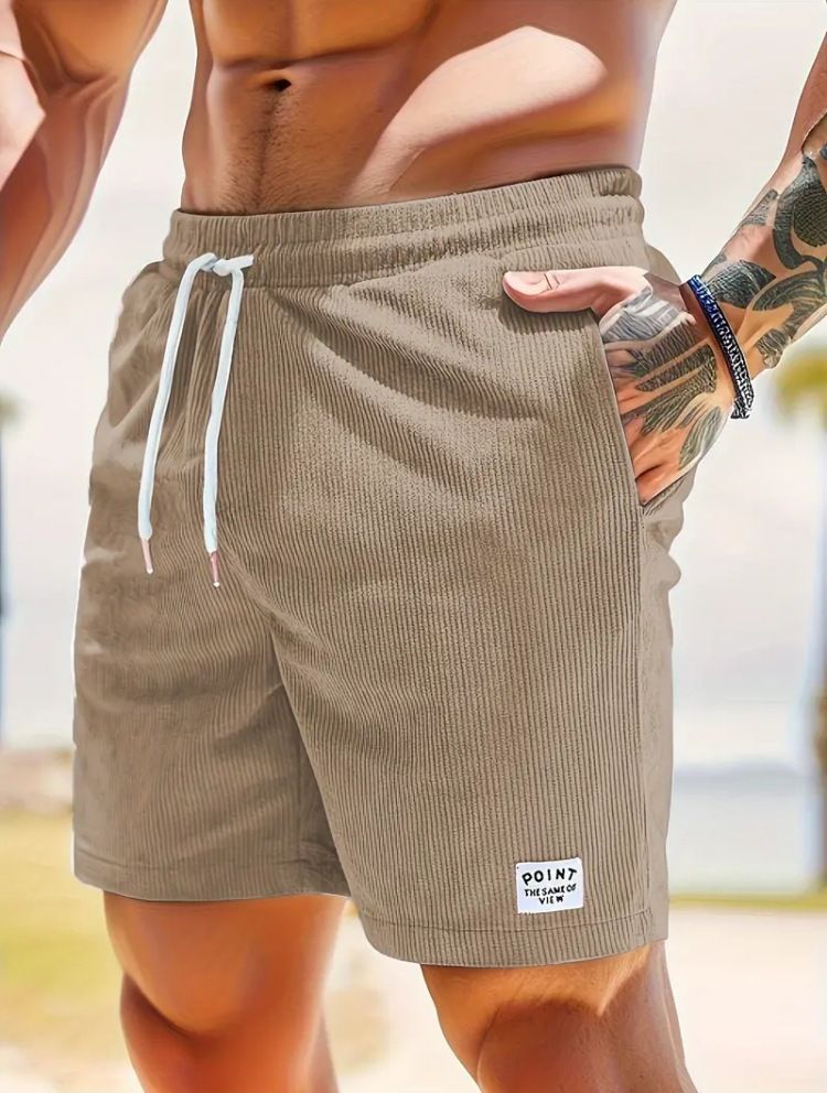 2024 Summer Solid Color Drawstring Corduroy Men's Shorts Casual Pants_voghion.com