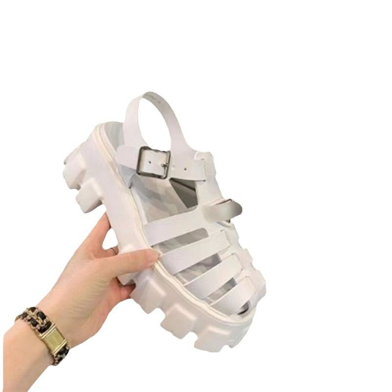 2024 Frühjahr/Sommer Neue Stil Geschlossene Zehen Dicken Sohlen Große Größe Hohl Gewebt Römischen Damen Sandalen_voghion.com