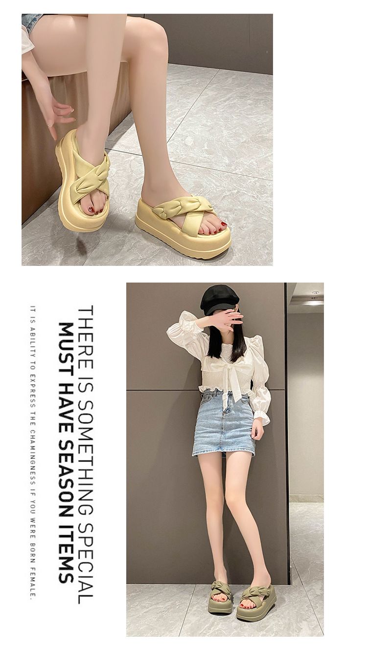 Women's Casual Summer New Thick-Soled Platform Round-Toe One-Strap Sandals Beach Shoes Cross_voghion.com