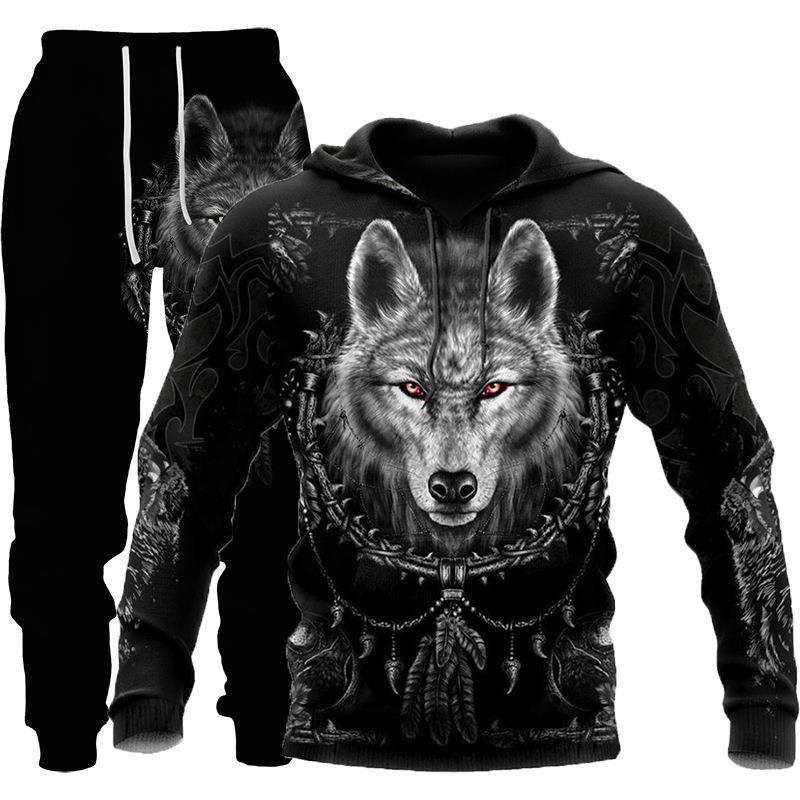 2024 New Tiger Animal Pattern 3D Printed Hooded Men's Sweater Set_voghion.com