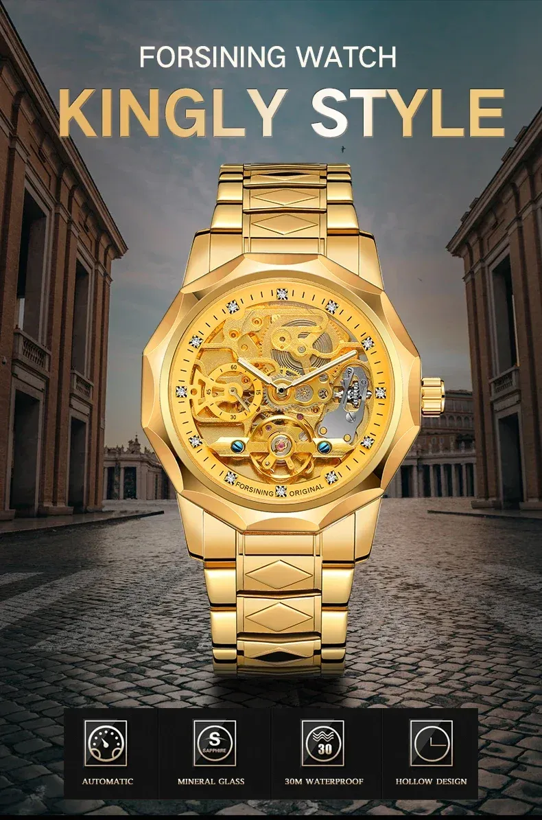 Reloj mecánico FORSINING con diseño de esqueleto de diamantes para hombre, reloj Tourbillon de lujo, reloj automático de cuerda a prueba de agua para hombre._voghion.com