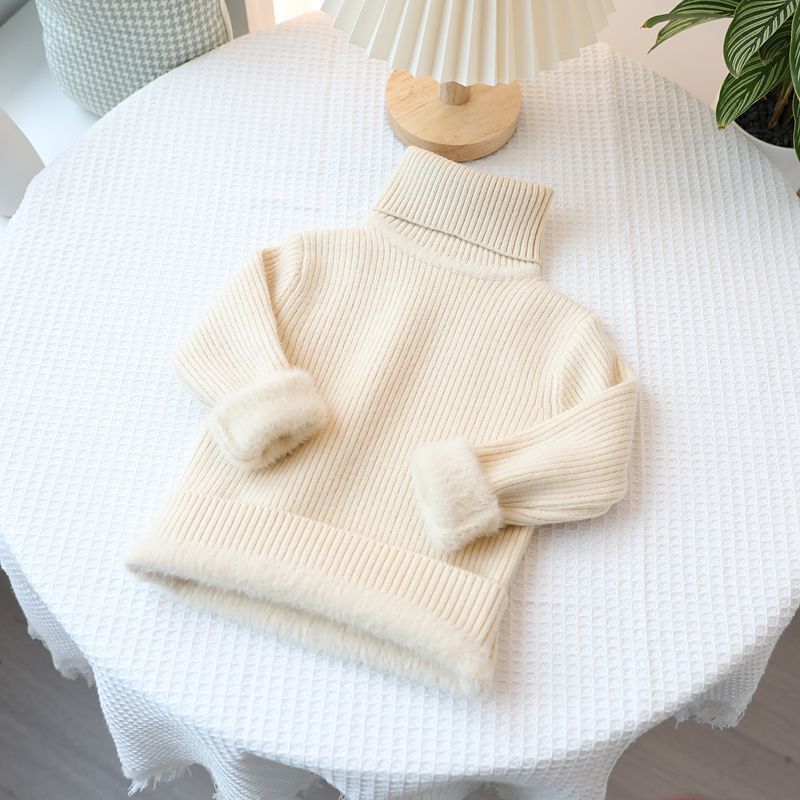 Maglione invernale caldo per bambini e bambine, foderato in pile, collo alto, in morbido misto cotone, tinta unita_voghion.com