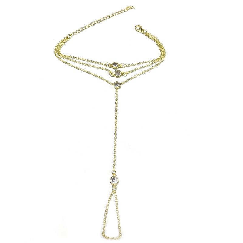 Round Zircon Connected Finger Back Chain Three-Layer Stacked Bracelet Personality Trendy Item For Women_voghion.com