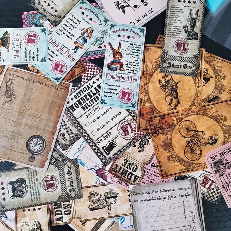 Junk Journal Retro Material Pakket Stickers Alice Rabbit Thema Handboek Stickers Handboek Album_voghion.com