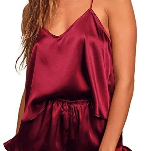 Nachtwäsche Damen Seide Einfarbig V-Ausschnitt Hosenträger Shorts Zweiteiler Pamas Sexy Mode Home Kleidung Anzug_voghion.com
