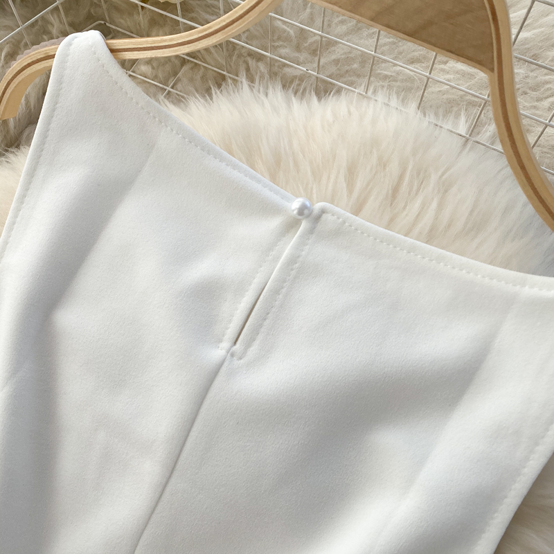 Ensemble de vêtements pour femmes, couleur unie, col rond, gilet, haut court, taille haute, hanche, jupe mi-longue, ensemble deux pièces pour femmes_voghion.com