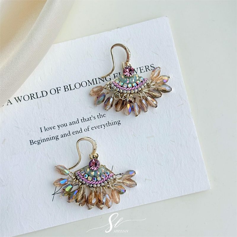 Design Elegant Fan-shaped Crystal Tassel Earrings Handmade Bohemian Hooks High-end Ethnic Style Ear Jewelry_voghion.com