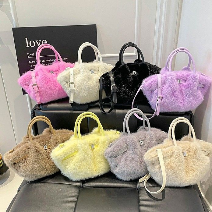 Borsa a tracolla semplice e personalizzata, nuova borsa a secchiello in peluche casual da donna, autunno 2025_voghion.com