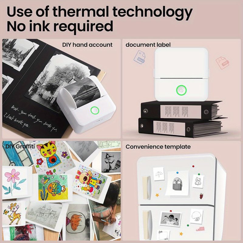 Mini printeris, pārnēsājams uzlīmju termoprinteris, beztintes kabatas fotoprinteris, mācību printeris attēliem, fotoattēliem, žurnāliem, DIY_voghion.com