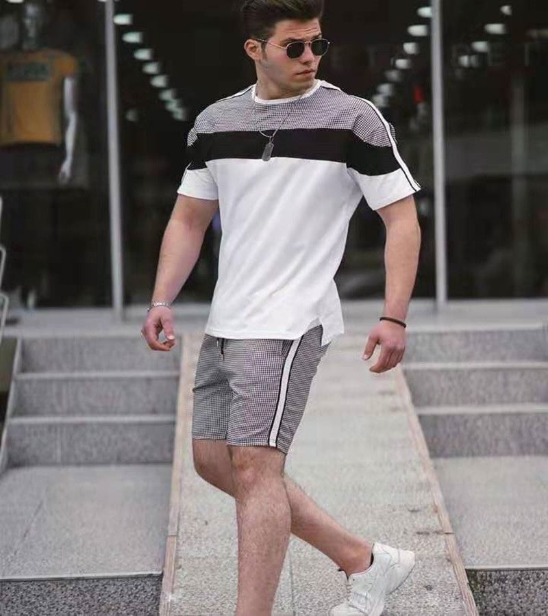 Set de vară nou pentru bărbați, pantaloni scurți cu mânecă scurtă, din mătase glacială, casual, lejer, 2025_voghion.com