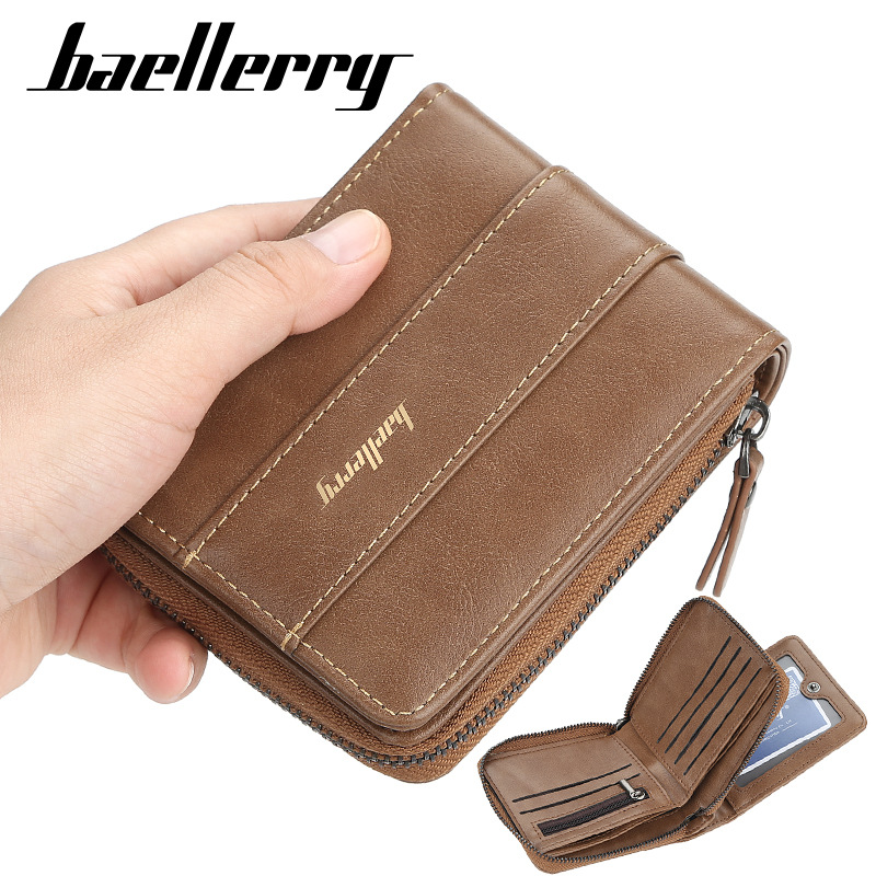 Baellerry Wallet, Men's New Pu Zipper Coin Purse Multi-card Three-fold Creative Driver's License Bag_voghion.com