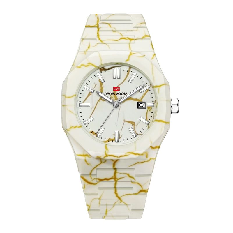 New Men Quartz Watch With Marble Pattern Calendar Clock Waterproof Men's Watch Silicone Strap Gift Watch_voghion.com