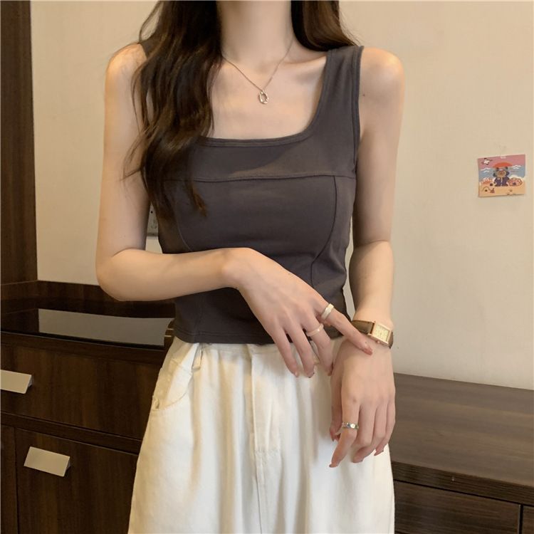 Camisole une pièce à col carré et dos nu, style célébrité Internet, coupe fixe, vêtements d'extérieur en coton, sport_voghion.com