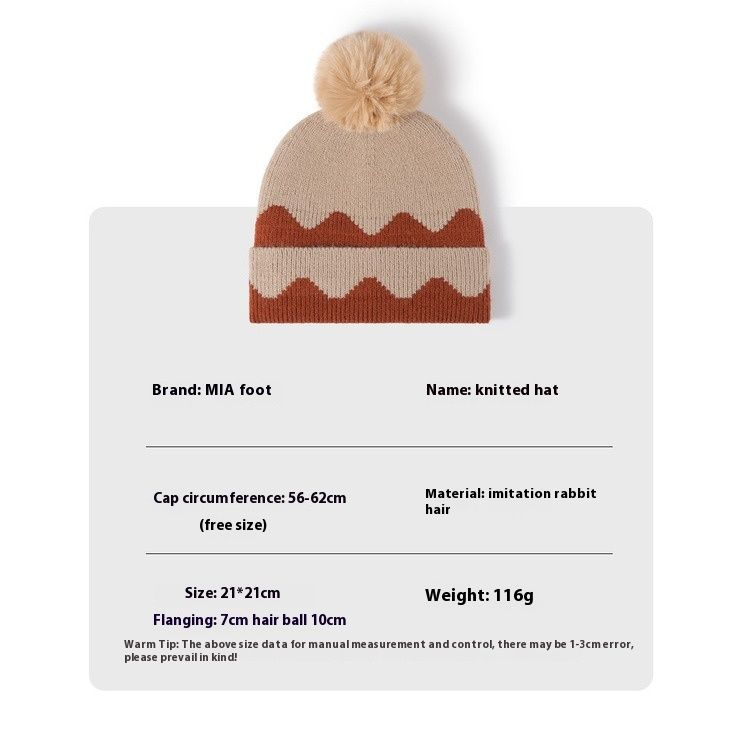 European And American Versatile Warm And Plush Thick Ball With Wool Women's Color Blocked Woolen Hat Fashionable And Simple Outdoor Knitted Hat_voghion.com