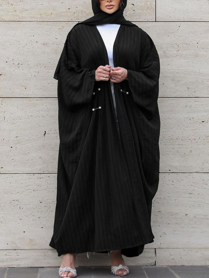 Damkläder Elegant Pärl Lång Klänning Kofta Ärmlös Polyestertyg Modern Dubai-stil Mellanöstern Lång Morgonrock Elegant_voghion.com
