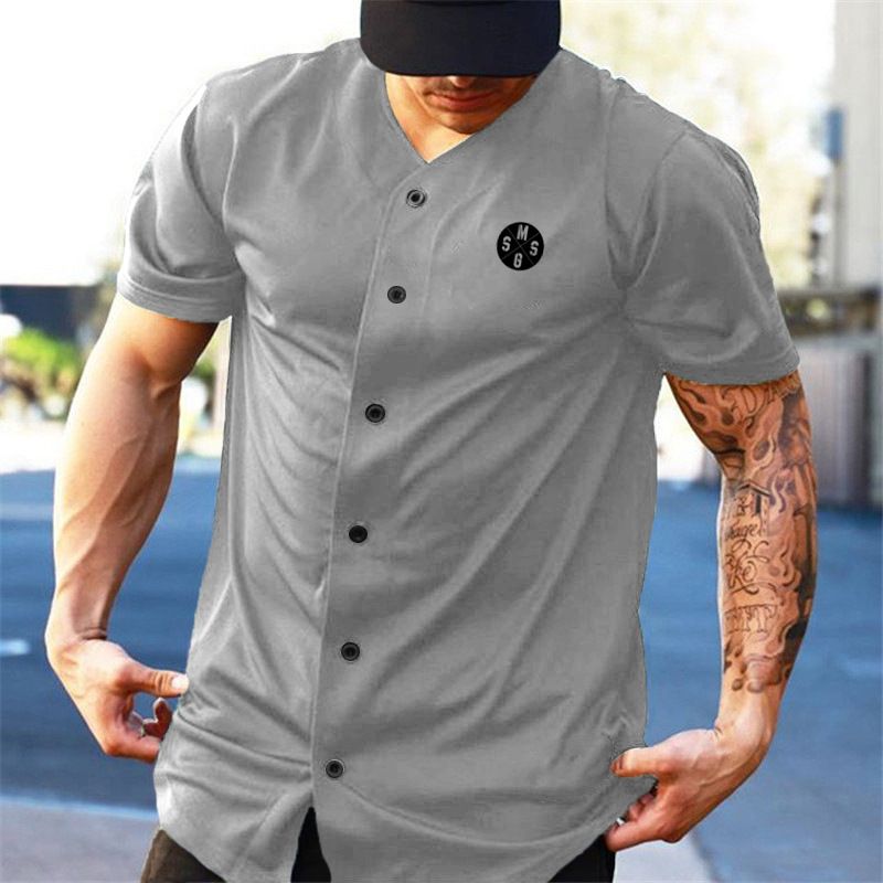 Kurzarmhemd der Hardcore-Serie für Herren, Sport und Fitness, minimalistischer Sommertrend, kragenlose Hemd-Strickjacke_voghion.com