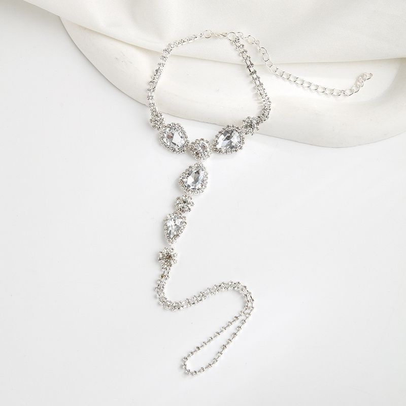 Lanjing New Sexy Rhinestone Full Finger Water Drop Beach Inlaid Accessories Anklet_voghion.com