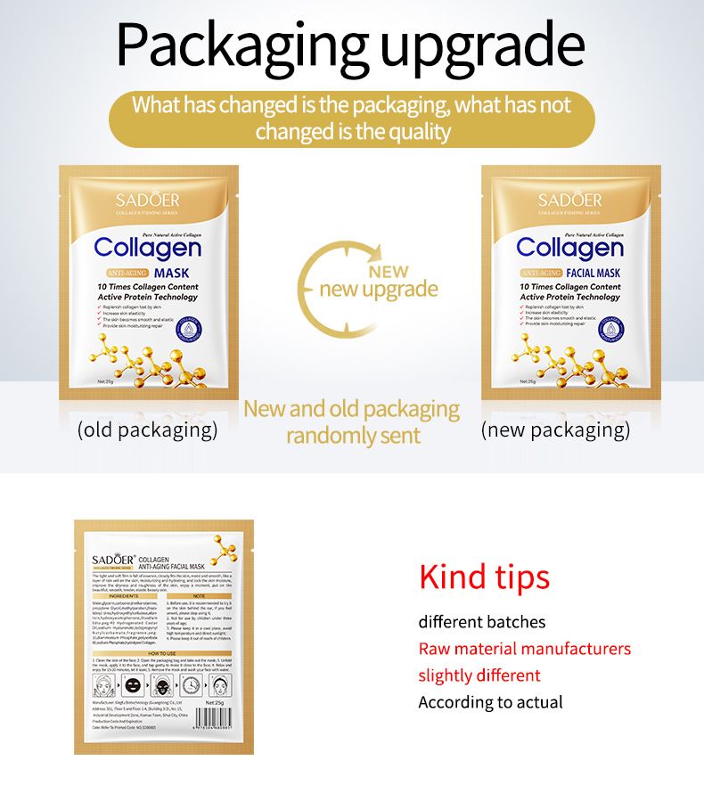 Collagen 25 g feuchtigkeitsspendendes, feuchtigkeitsspendendes Hautverjüngungsmaskenblattpaket_voghion.com