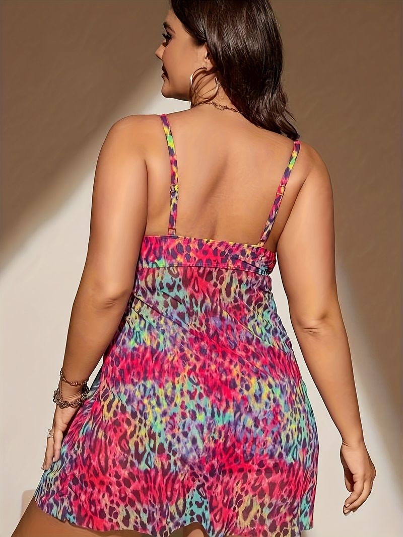 Ensemble bikini sexy à imprimé léopard et dos croisé pour femme - Maillot de bain grande taille avec rembourrage amovible et bretelles réglables_voghion.com