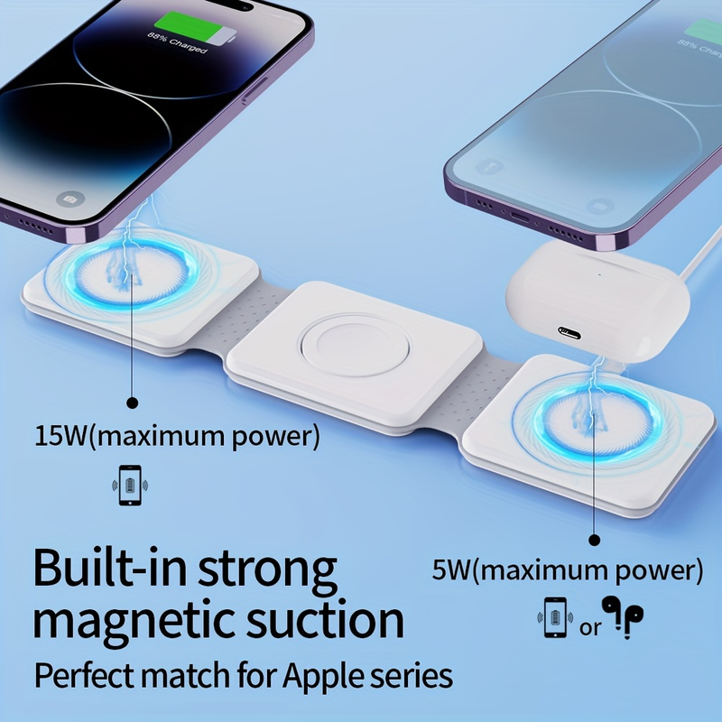 Încărcător wireless 3 în 1 pentru iPhone, stație de încărcare 3 în 1 pliabilă magnetică, încărcător de călătorie pentru mai multe dispozitive pentru seria iPhone 14/13/12, AirPods 3/2_voghion.com