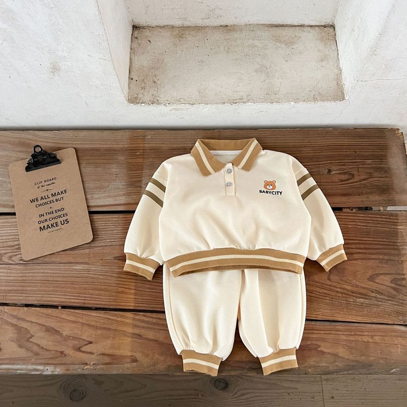 Autumn New Style Boys And Girls Baby Cotton Lapel Top Loose Trousers Suit Infant And Toddler Casual Suit_voghion.com