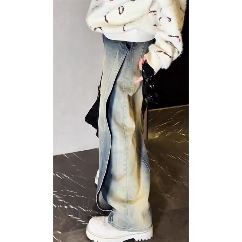 Amerikanisches Frühlings- und Herbstneuheitsprodukt, Nischendesign, Hosen mit gebogenem Messer, gewaschene und getragene Jeans mit lockerem, geradem Bein_voghion.com