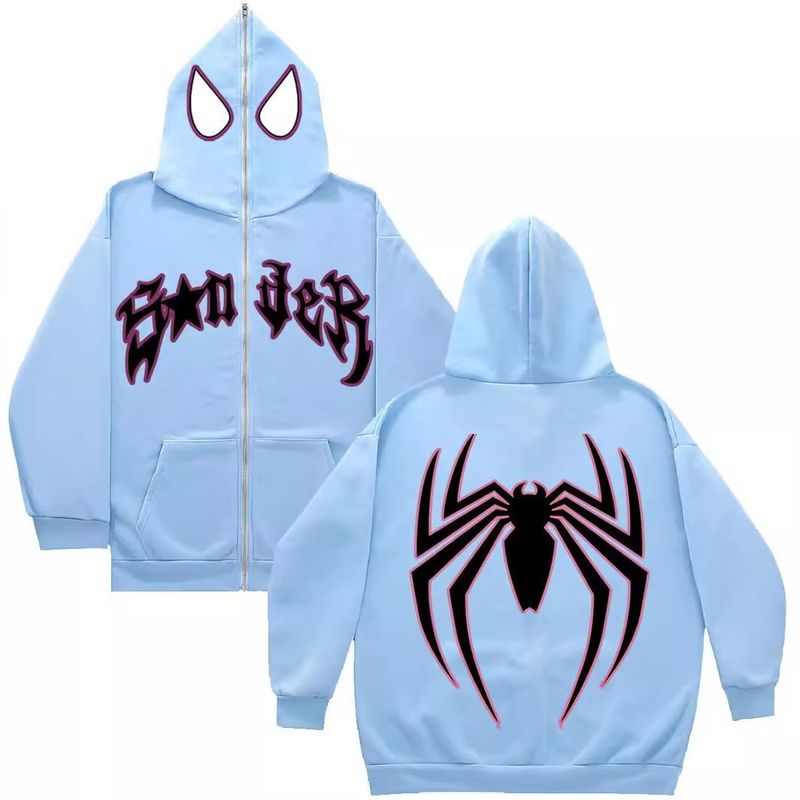 Y2K Zipper Hoodie Harajuku Gothic Kleidung Spinnennetz Herren Damen Streetwear Sweatshirt Mode_voghion.com