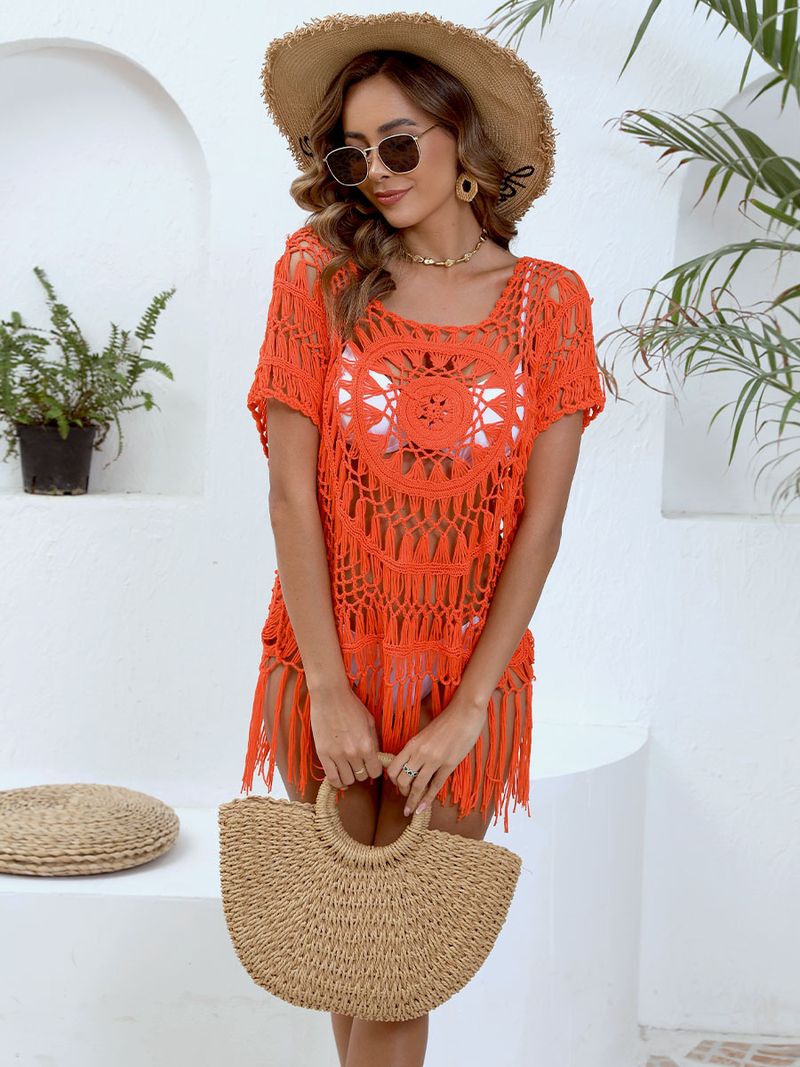 Handgehäkeltes Bikini-Strandkleid aus Spitze mit Fransendetail – Sexy, durchsichtiges, kurzes Kleid mit Aussparungen für Damen_voghion.com