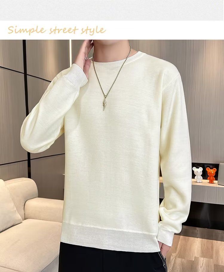 Abbigliamento maschile Maglione girocollo in velluto monopezzo autunnale e invernale da uomo, camicia con fondo foderato in pile spesso da uomo, 2024, nuovo top caldo tutto-fiammifero alla moda_voghion.com